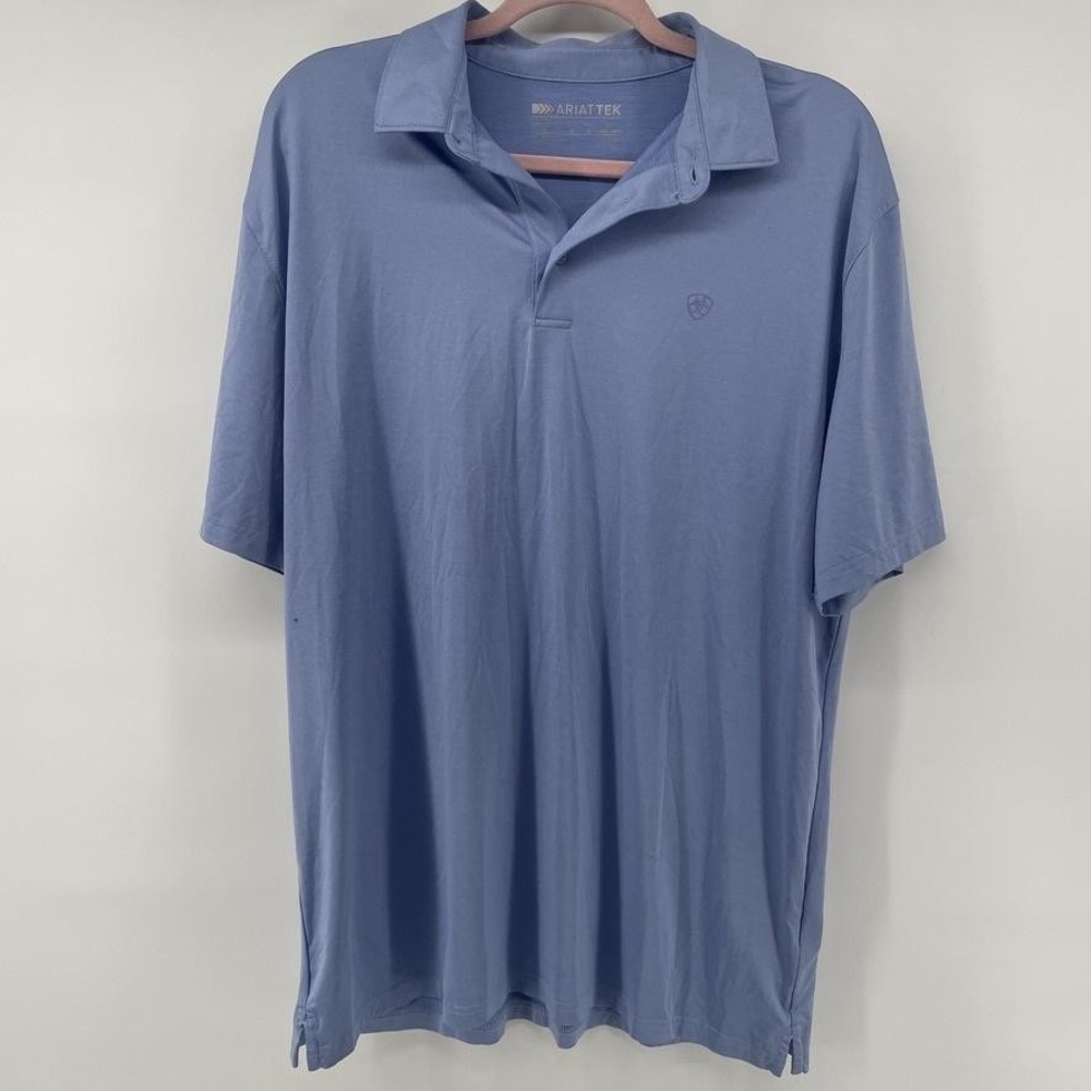 Ariat Polo Shirt Mens Large Blue AriatTEK Performance Stretch Tagless Logo